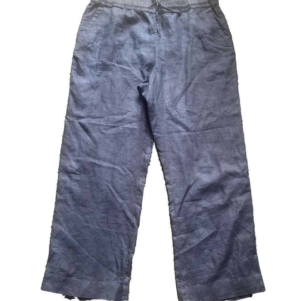 Charter Club Linen Pants Women XL Petite Blue Pull On Straight Coastal Lagenlook